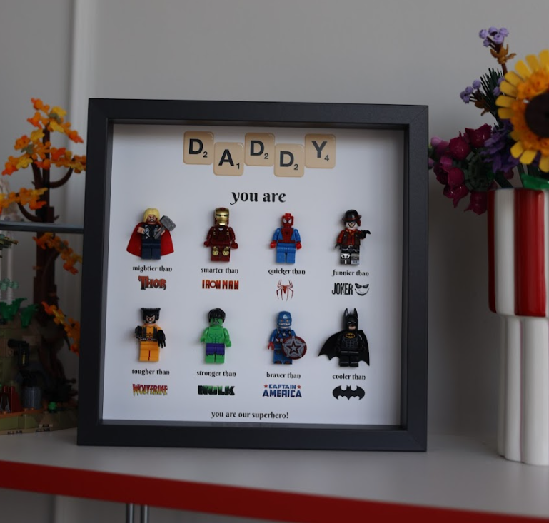 8-Character Superhero Dad LEGO Frame – Personalized Gift