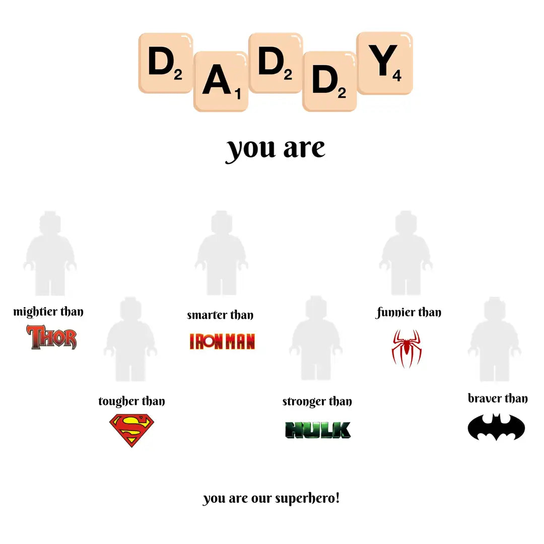 6-Character Superhero Dad LEGO Frame – Personalized Gift