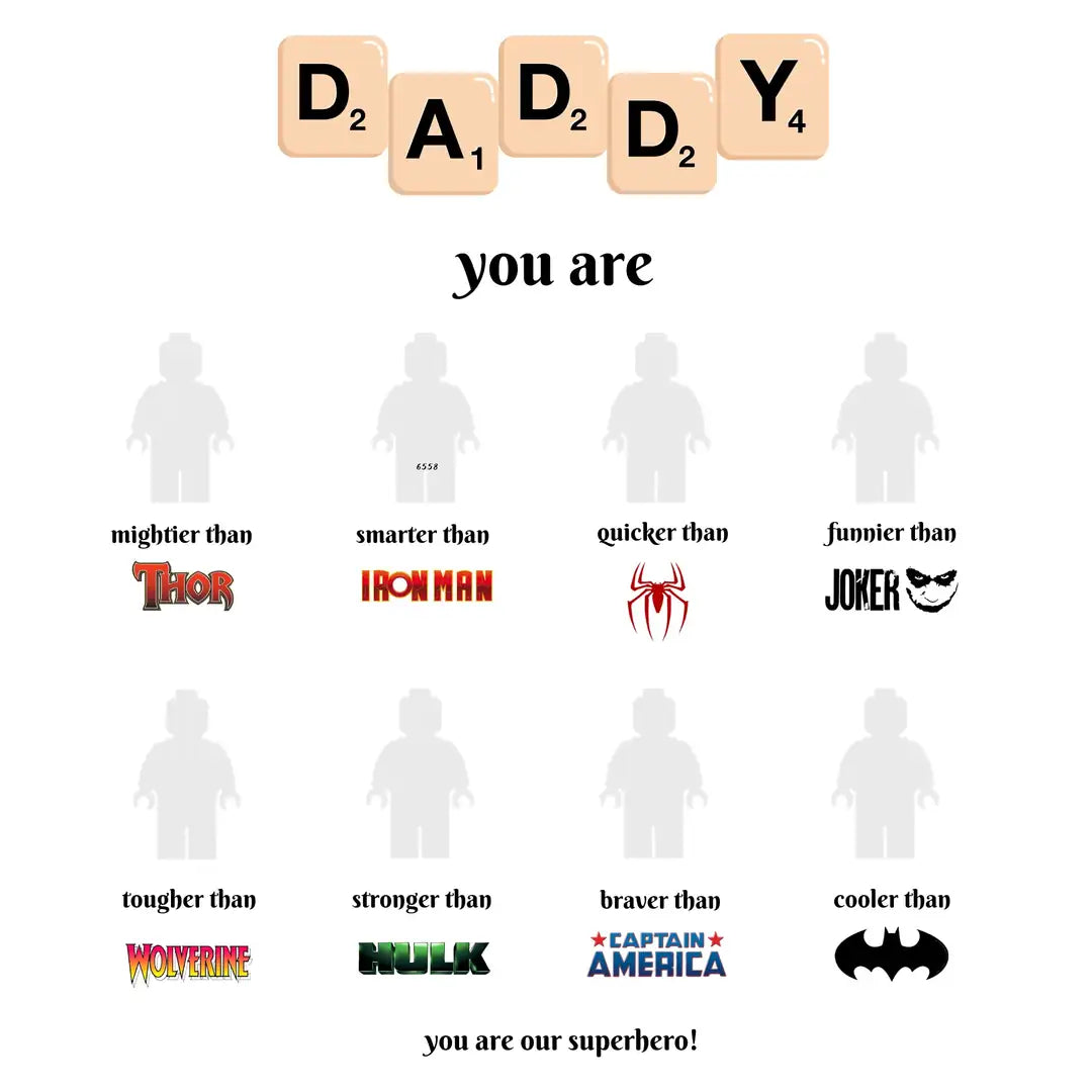 8-Character Superhero Dad LEGO Frame – Personalized Gift