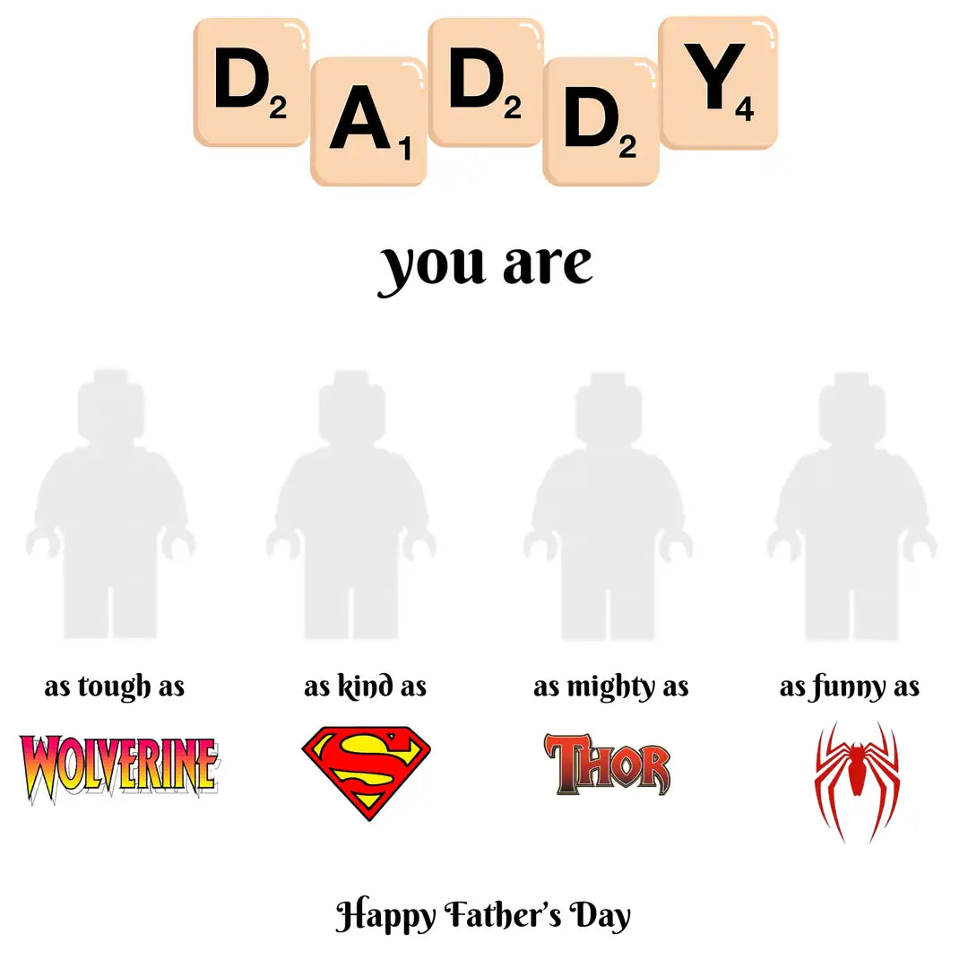 4-Character Superhero Dad LEGO Frame – Personalized Gift